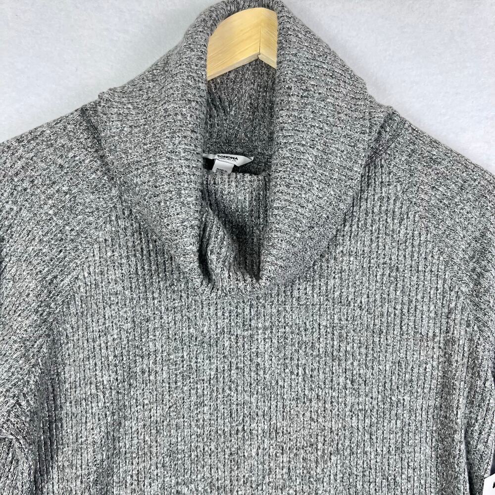 NWT Sonoma‎ Med Cowl Neck Gray Ribbed Long Sleeve Soft Stretch Top Shirt